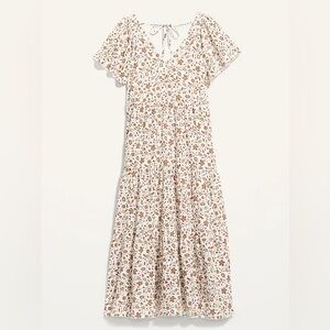 OLD NAVY Beige/Brown 100% Cotton Tiered Maxi Dress w/ Pockets Sz S Petite